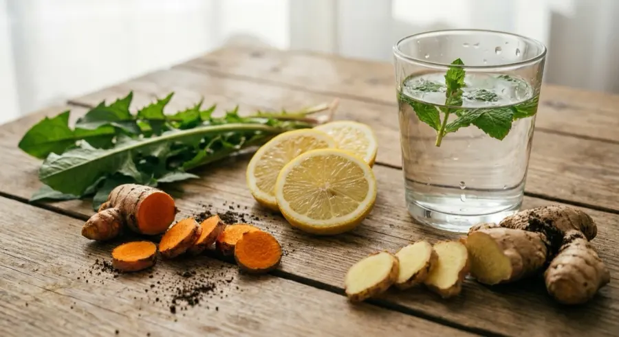 Shot matinal de limão, cúrcuma e gengibre com água